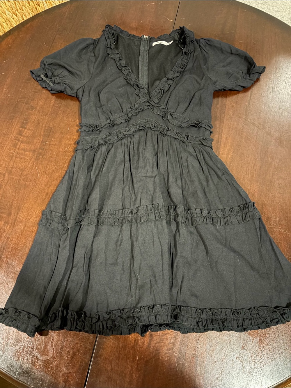 Mi Ami Black Ruffle-Trim V-Neck Mini Dress
